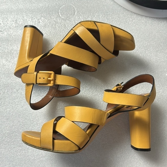 Naturalizer Julisa Heels Sandals 8.5 WIDE Yellow Bright Summer Leather - Picture 1 of 11